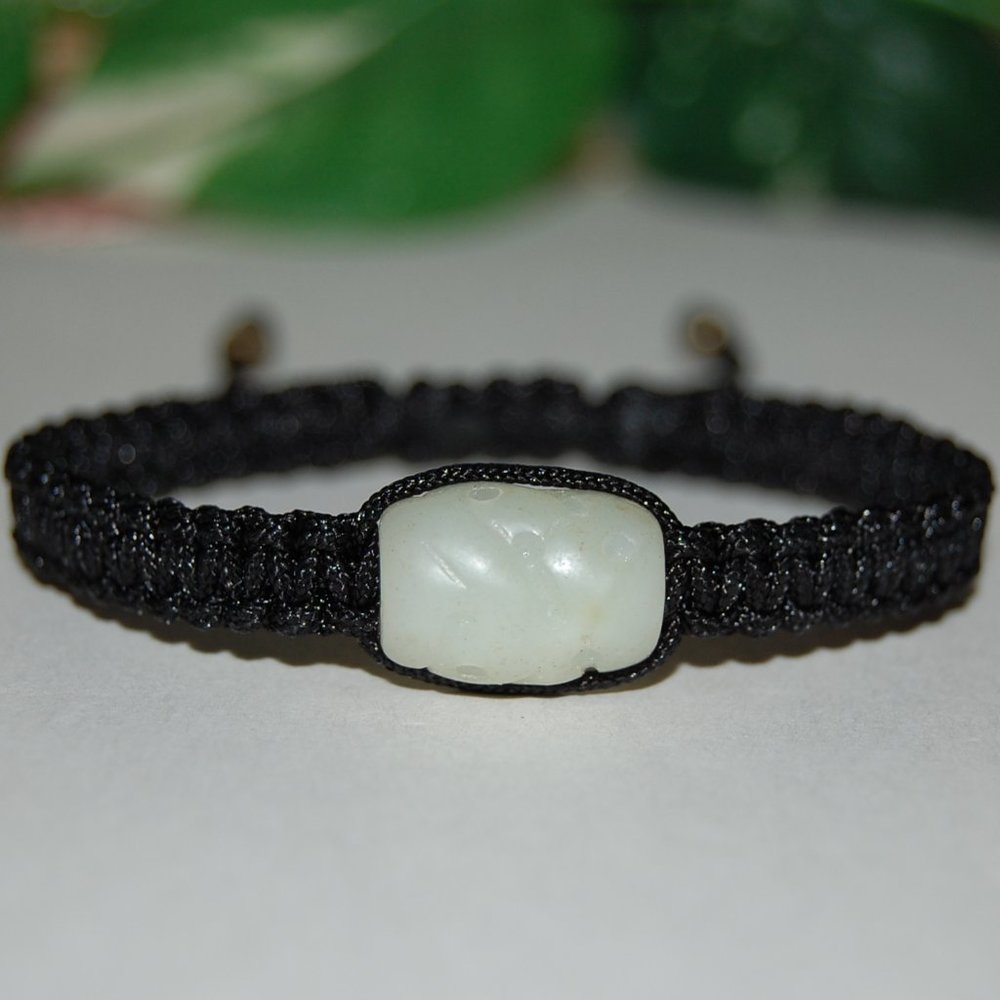 Jade Bracelet,Light Green Jade Carved Charm,Drawstring Shamballa Bracelet